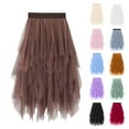 thumbnail image 3 of Asymmetrical Tulle Skirts for Women High Waist Layered A-Line Ruffle Pleated High Low Hem Casual Prom Mid Long Skirts, 3 of 3