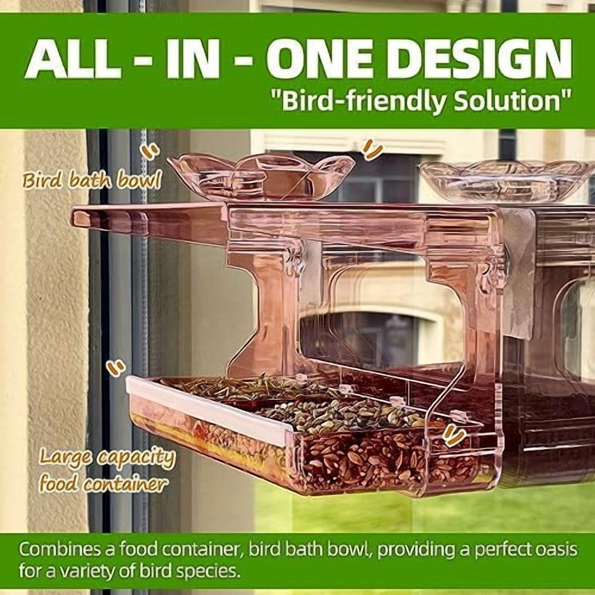 Window Bird Feeder with Non-Marking Self-Adhesive Hooks, Clear and Transparent, Outdoor Wild Bird Watching Gift, Garden Decor (Red)