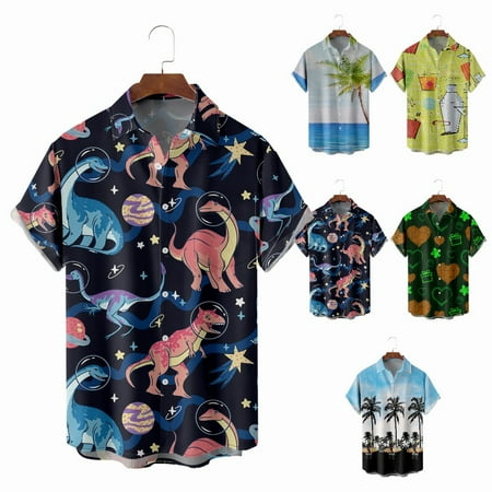 

Adult Casual Button Down Short Sleeve Tee Shirts Fashion Relaxed-Fit Costume For Men Boys