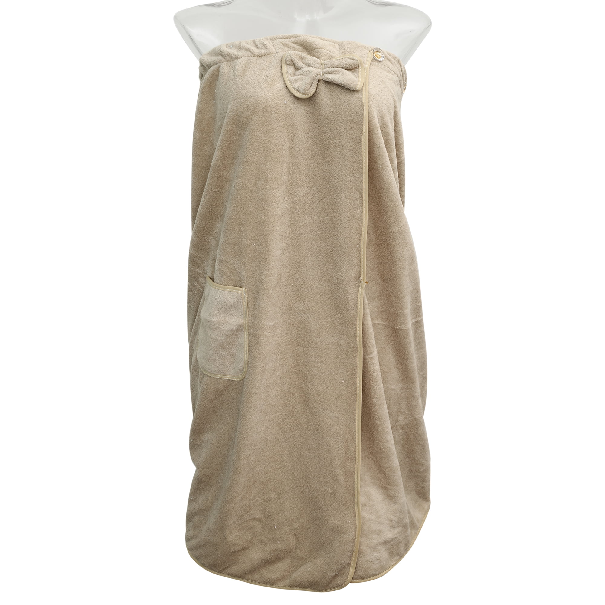 Unique Bargains Bath Wrap Towel for Women Adjustable Closure Shower Wrap with Pocket Beige