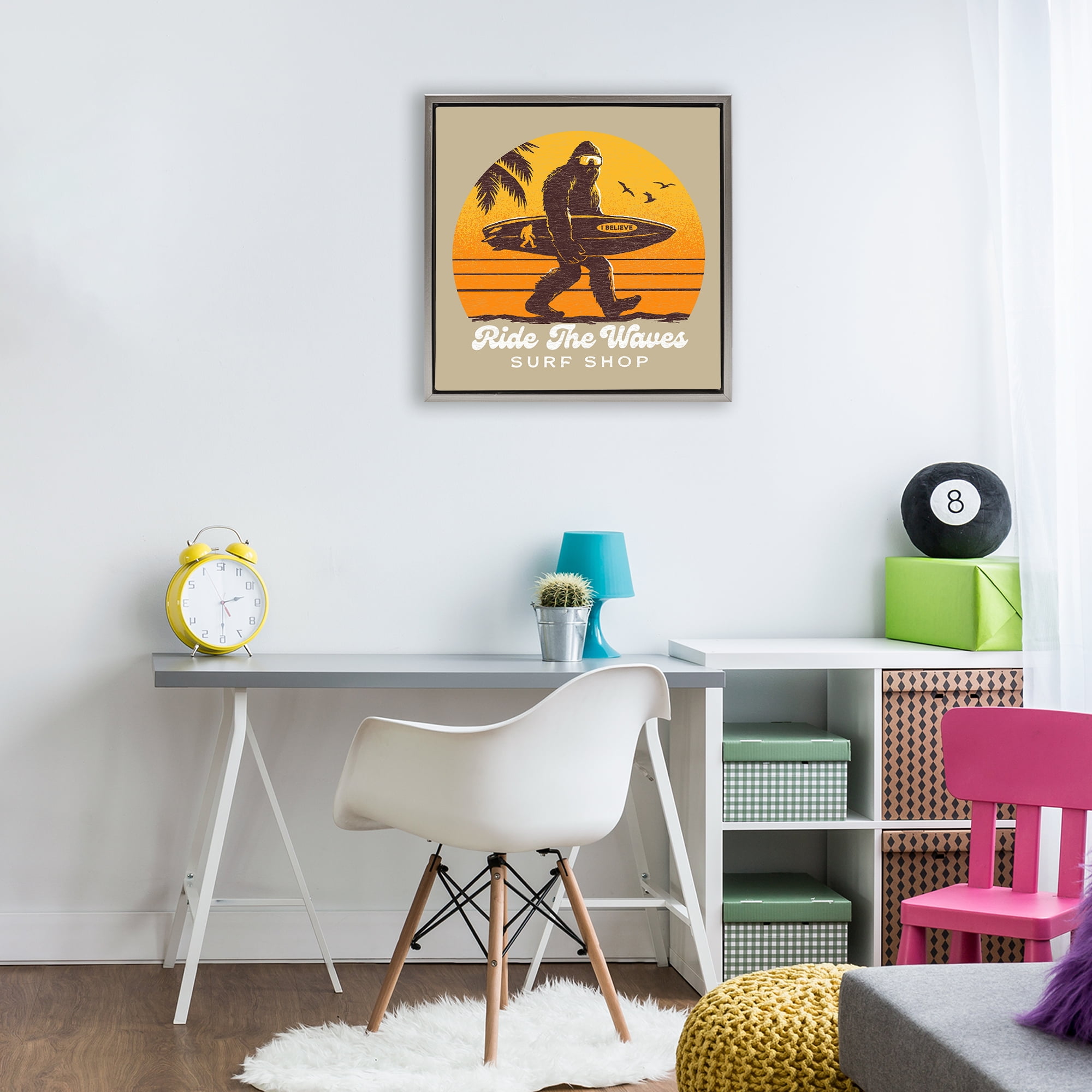 Ride The Waves Surf Shop Gray Framed Floater Canvas Wall Art, design by Jedco Brands Inc.