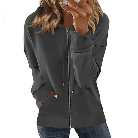 

RPVATI Hoodies And Sweatshirts Women with Pockets Outfits Zip Up Sweatshirts for Women Clearance Long Sleeve Solid Color Womens Winter Sweaters Pullover Hooded Comfy Maternity Clothes Dark Gray S
