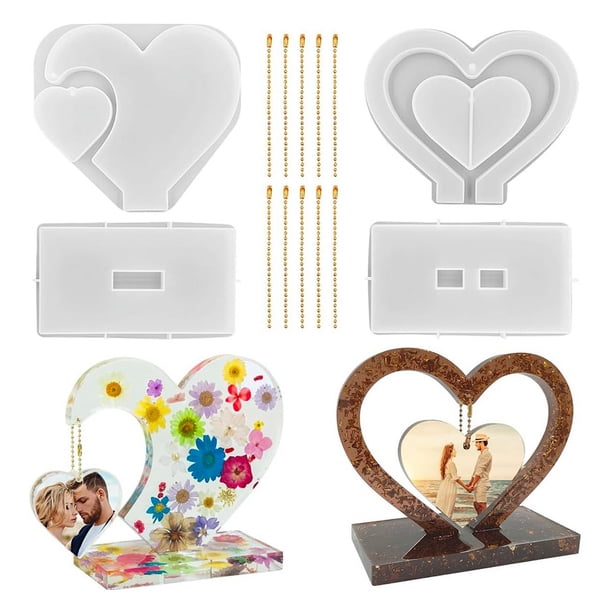 Juego de 2 Moldes Resina para Marcos Fotos 3D, Molde Silicona con Forma CorazóN Resina, Epoxi Personalizados DIY