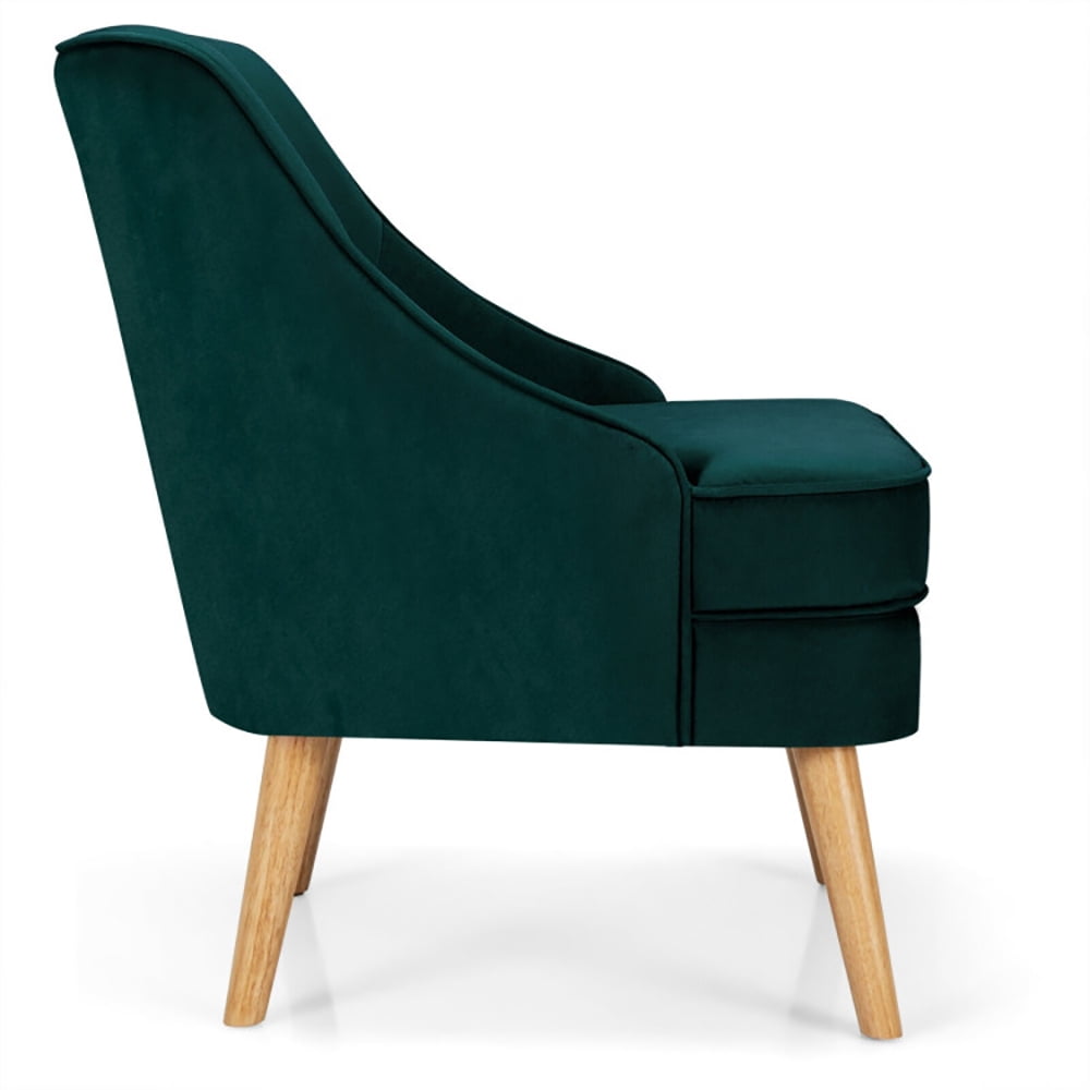 Finihen Velvet Accent Chair, Mid Century Velvet Accent Chair with Rubber Wood Legs, Thickly Padded, for Living Room, Bedroom, Green