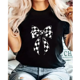 thumbnail image 1 of Chic Women's Black Cotton Tee – Round Neck, Short Sleeve, Stylish White Checkered Bow Print for all Seasons, 1 of 6