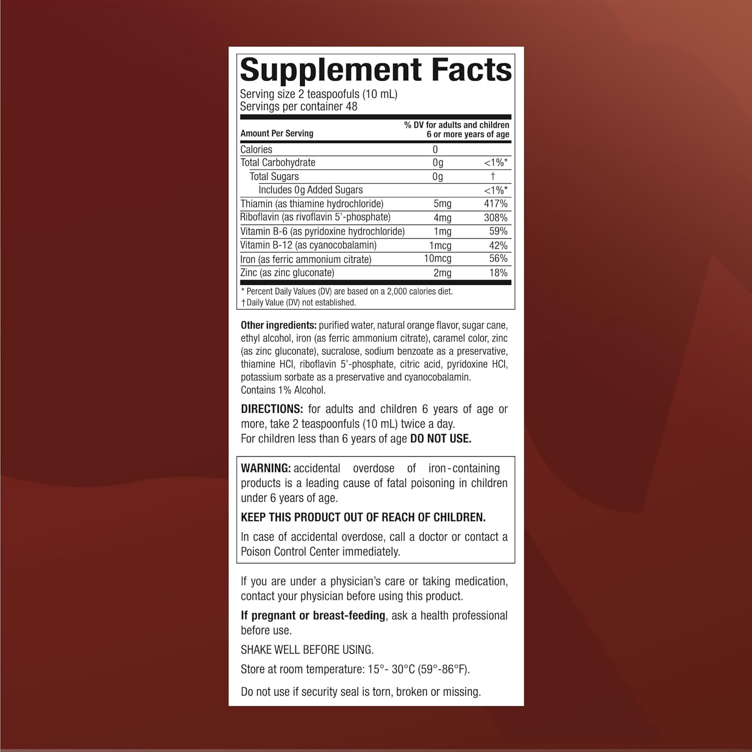 Vino Carne Hierro Liquid Iron Supplement with Vitamins for Energy and Red Blood Cell Support, 16 fl oz, 2-pack