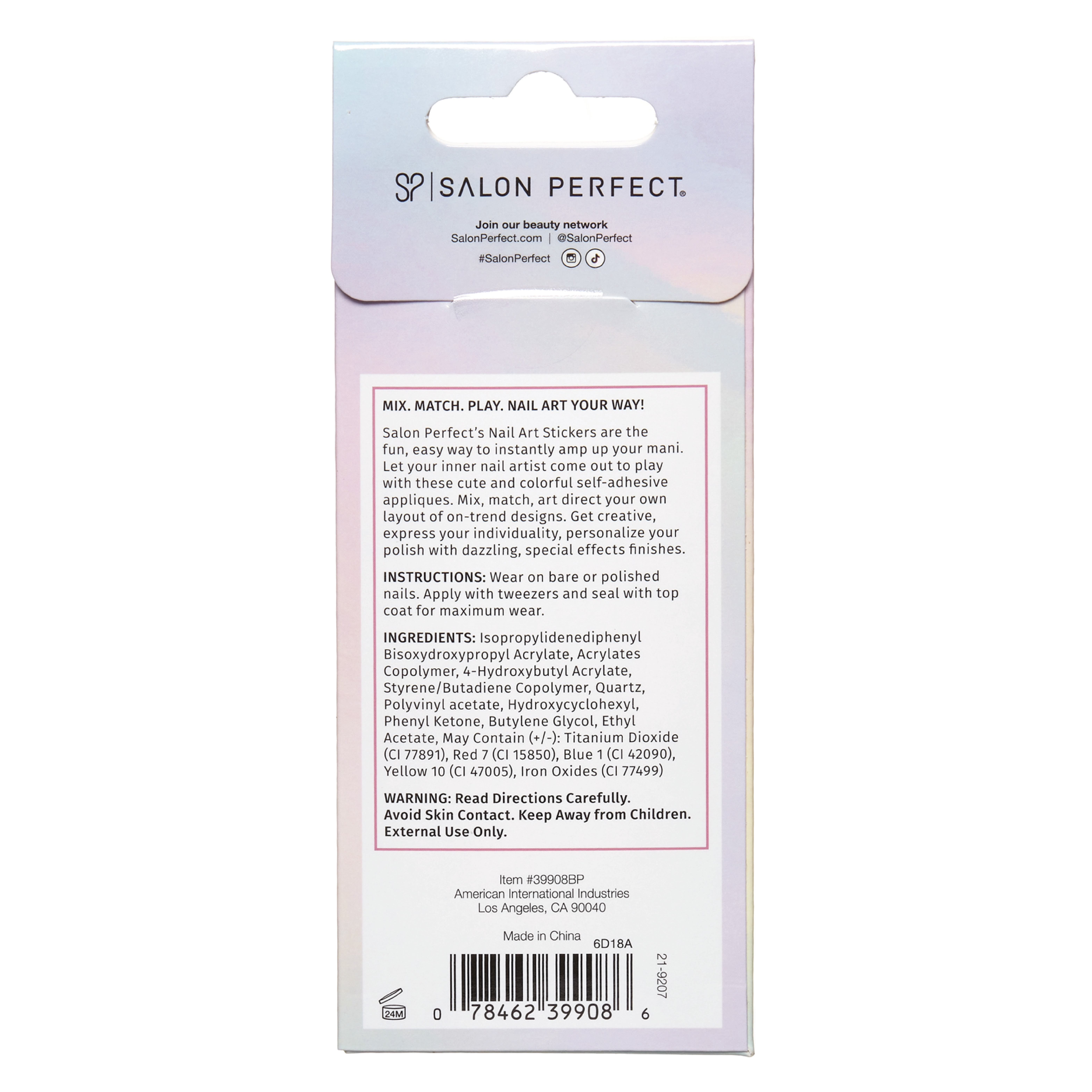 Salon Perfect Nail Art Stickers, 3D Gem Effect, Punky Girl, 1 Sticker Sheet