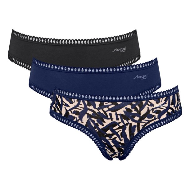 Sloggi Slip hipster para mujer, paquete de 3 - GO Crush Hipster C3P, pantalón, algodón elástico Azul/Negro XL (X-Large)