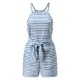 thumbnail image 4 of Danhjin Women Summer Loose Fashion Printed Long Sleeve Jumpsuit Rompers Spaghetti Strap Waist Short Pant Striped Print Rompers With Pockets Sundresses - Summer, 4 of 7