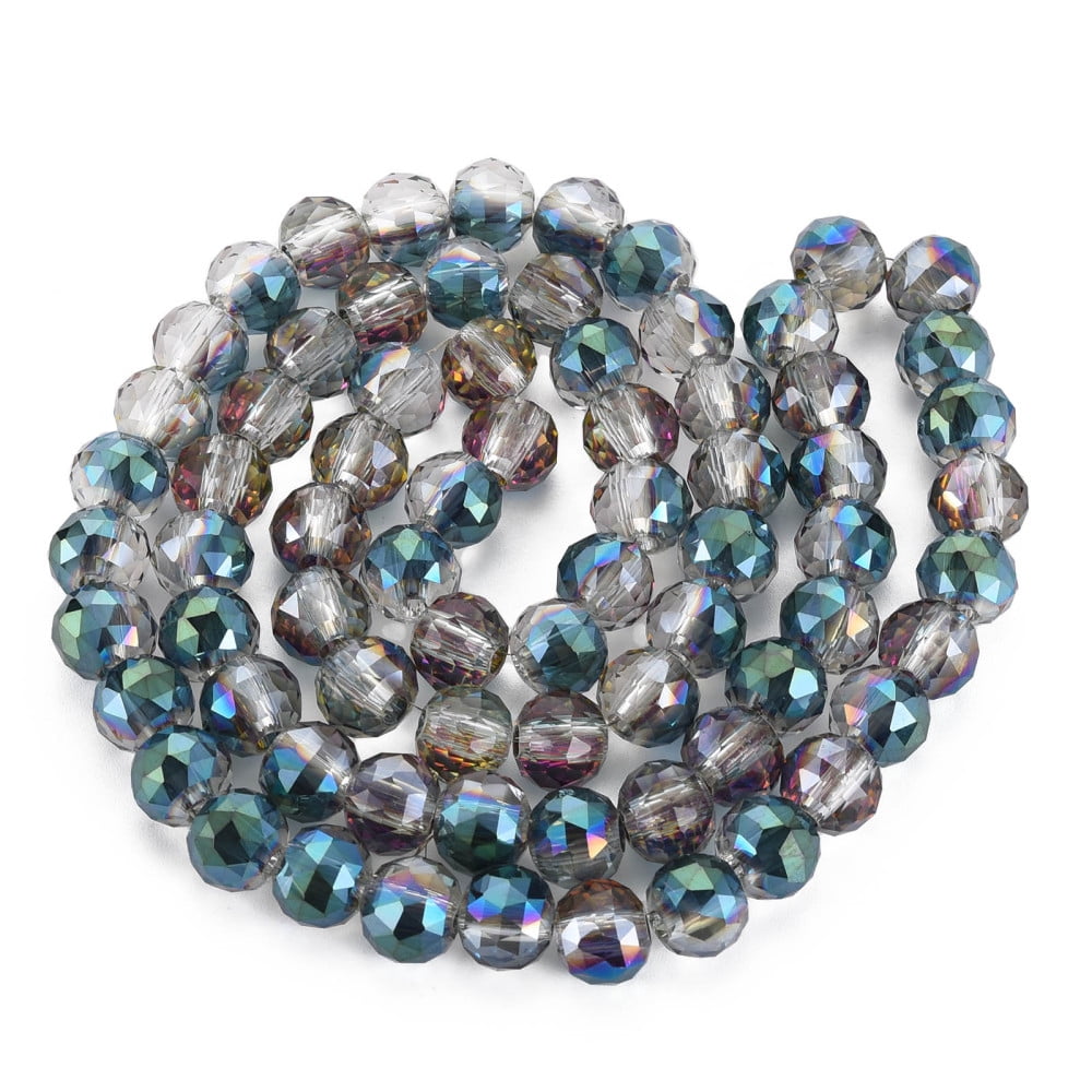 Electroplate Transparent Glass Beads Strands Faceted Round Medium Sea Green 8.5x10mm Hole: 2mm 72pcs/strand 19.84 inch(50.4cm)