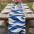 thumbnail image 4 of Blue White Moire Table Runner - 90 Inch Long Modern Abstract Art Cotton and Linen Blended Dress Scarves Farmhouse Table Runner for Kitchen Dining, Coffee Table, 13" x 90", 4 of 8