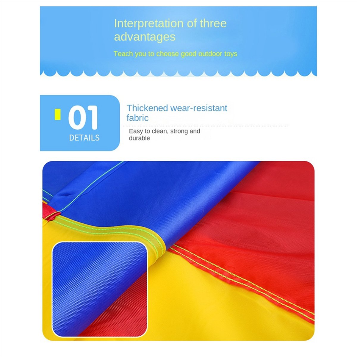 5 Meters Kids Parachute Game, Rainbow Cloth Game Colorful Party Mat with Handles, Kids Outdoor Game Blanket