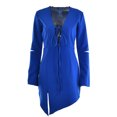 thumbnail image 3 of VISgogo Mini vestido para mujer, manga larga, cuello en V, cordones, abertura sólida, vestido irregular para fiesta de club VISgogo  moda, 3 of 6