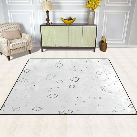 Grey Square Pattern 63''x48'' Plush Memory Foam Bath Mat, Soft, Absorbent, Non Slip, Durable