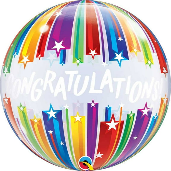 22 inch Bubble - Congratulations Shooting Stars Qualatex Bubble Balloon - Party Supplies Decorations