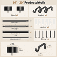 thumbnail image 4 of HEI! DEAR 1" Adjustable Single Curtain Rod Set Heavy Duty with Black End Cap,36-120", 4 of 8