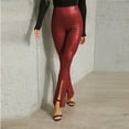 thumbnail image 2 of Leather Pants Women Pu Leather Flared Pants High Waist Elastic Pants Slit Pants Leather Leggings Red XL, 2 of 5