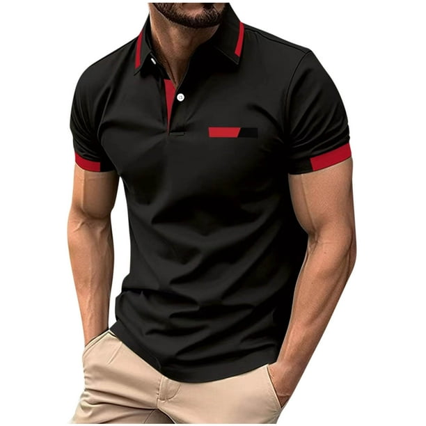 pstuiky Camisas de vestir de manga corta para hombre, Camisa de manga corta con solapa de rayas para hombre, camisa de contraste de color camisetas de hombre xxl