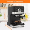 thumbnail image 3 of yeacher Aeomjk Retro Espresso Machine with 20Bar Pressure, Auto Milk Frother, 1.5L Tank, Single/Double Cup Brewing, Visual Thermometer, Compact Design for Latte & Cappuccino, 110V US Plug, Black, 3 of 7