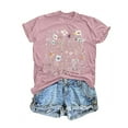 thumbnail image 2 of Women Summer Tops Women Floral Print Short T Crew Neck Short Sleeve T Shirt Top Scrub Top Stretch Fit Shirt Loose Blouse Sleeve V Neck Tee Blouse Extra Small Long Pack Color Size Pocket Pink 2XL, 2 of 3