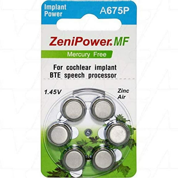 ZeniPower Extra High Power Cochlear Implant BTE Speech Processor Batteries Zinc Air 1.4V Size 675P, 675CI, Implant Plus (120 Batteries)