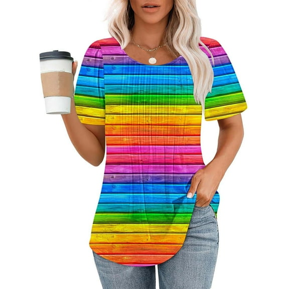 Fengqque 2025 Stylish Women's Casual Loose Fit Round Neck Short Sleeve Blouse