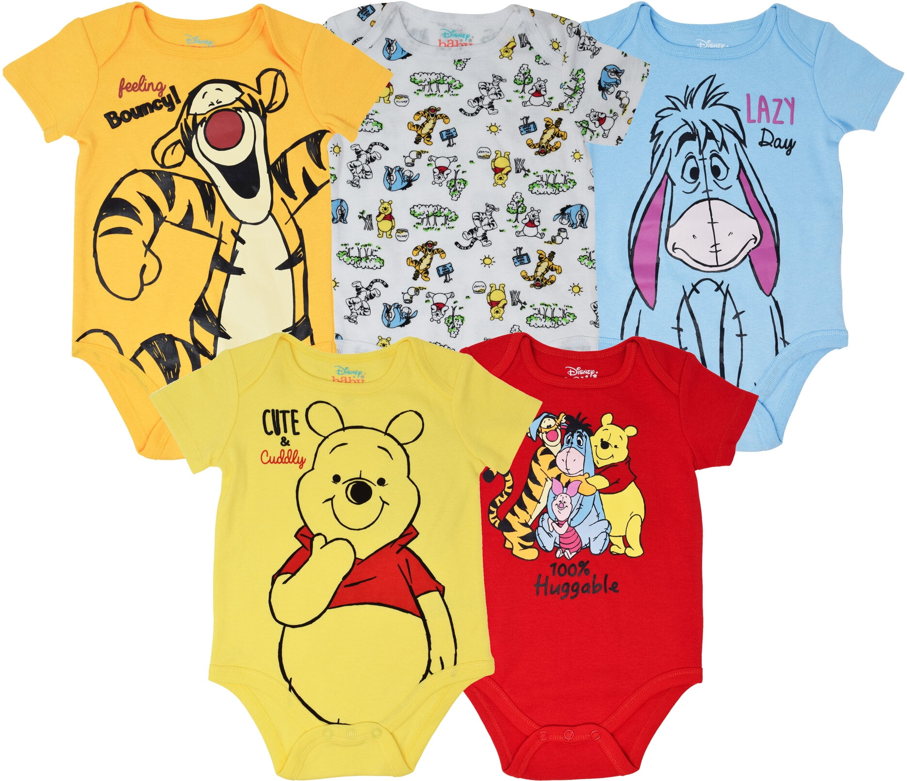 Disney Winnie the Pooh Infant Baby Boys 5 Pack Short Sleeve Bodysuits Winnie the Pooh 24 Months