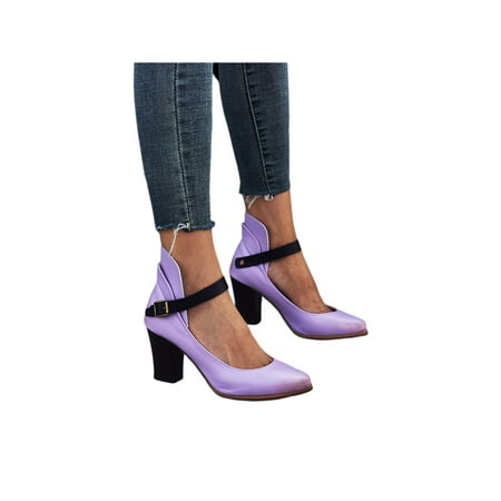 

Woobling Womens Pumps Slip On High Heels Pointed Toe Dress Shoes Casual Sandals Lightweight Ankle Strap Comfort Purple 6