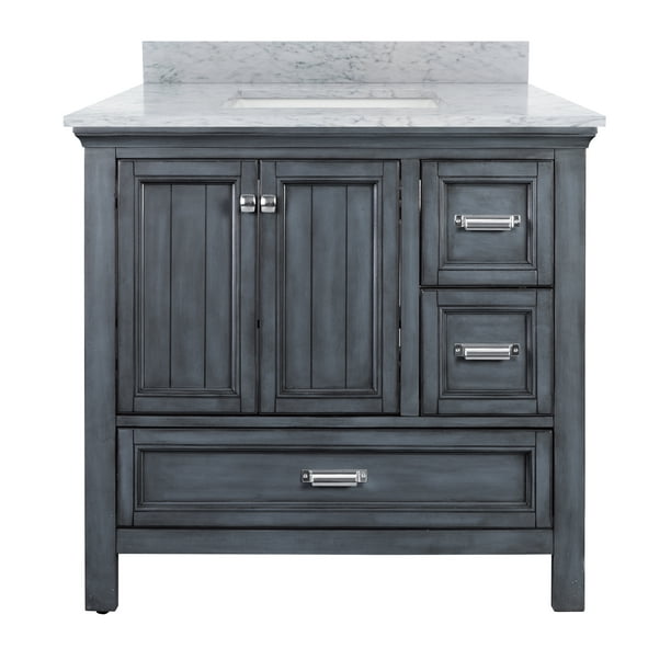 Brantley 37" Harbor Blue Vanity with Carrara White Marble Top Walmart