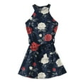 thumbnail image 4 of TQWQT Girls Halter Dresses Summer Sleeveless Floral Print Dress Size 10-12 Kids Tie Front School Dress Cute Girls Sundress Tween Girls Clothes Vermilion 140, 4 of 5