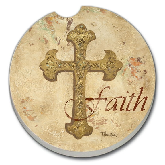 Absorbent Stoneware Car Coaster, Faith, Set of 2