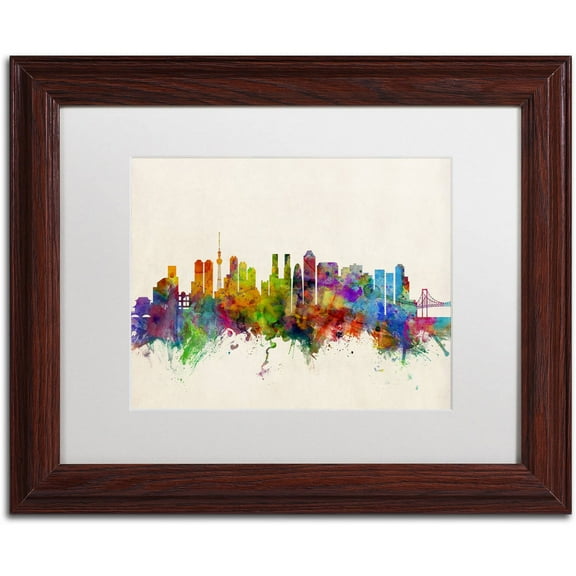 Trademark Fine Art "Tokyo Japan Skyline II" Canvas Art by Michael Tompsett White Matte, Wood Frame