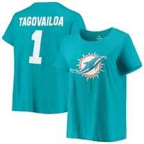Women's Tua Tagovailoa Aqua Miami Dolphins Plus Size Fair Catch Name & Number Scoop Neck T-Shirt