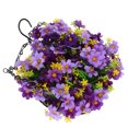 thumbnail image 2 of Cesta colgante de flores artificiales para exteriores, planta en maceta falsa, arreglo floral artificial para jardín, balcón, patio, casa, porche, exteriores, verano, color morado, 2 of 7