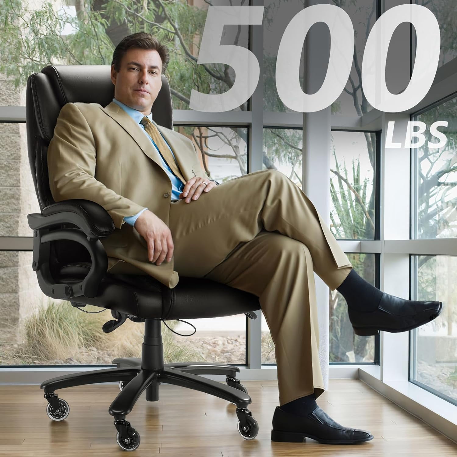 PUKAMI Heavy Duty Big and Tall Office Chair 500lbs,High Back PU Leather Executive Desk Chair