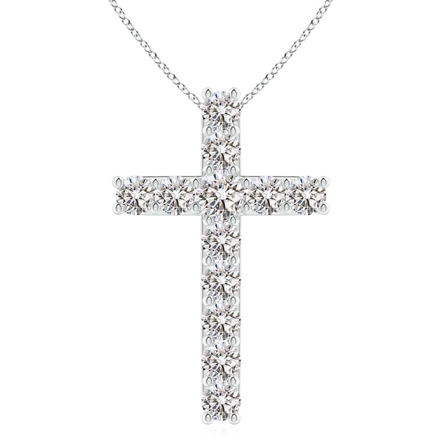 Angara Natural Diamond Necklace - Shared Prong-Set Diamond Cross Pendant in Platinum for Women