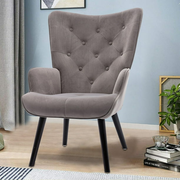 Accent Chair For Bedroom Home Office Vanity With Back And Arms Upholstered Armchair Wood Legs Modern Leisure Living Room Reading Silver Gray Y1831 Com Accent Chair For Bedroom Home Office, Vanity Chairs With Back And Arms