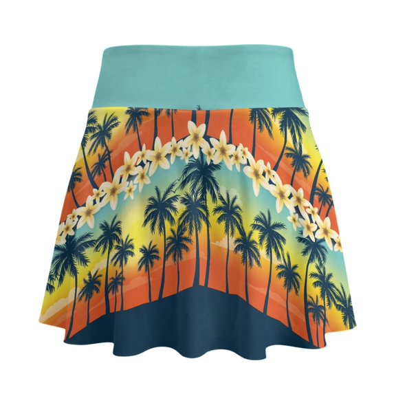 HELLHERO Palm Trees at Sunset Tennis Skirt, Built-in Shorts 2 Side Pockets Tennis Skirts with Pockets Athletic Skort for Golf Hiking