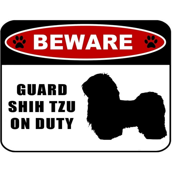 Beware Guard Shih Tzu (silhouette) on Duty 11.5 inch x 9 inch Laminated Dog Sign