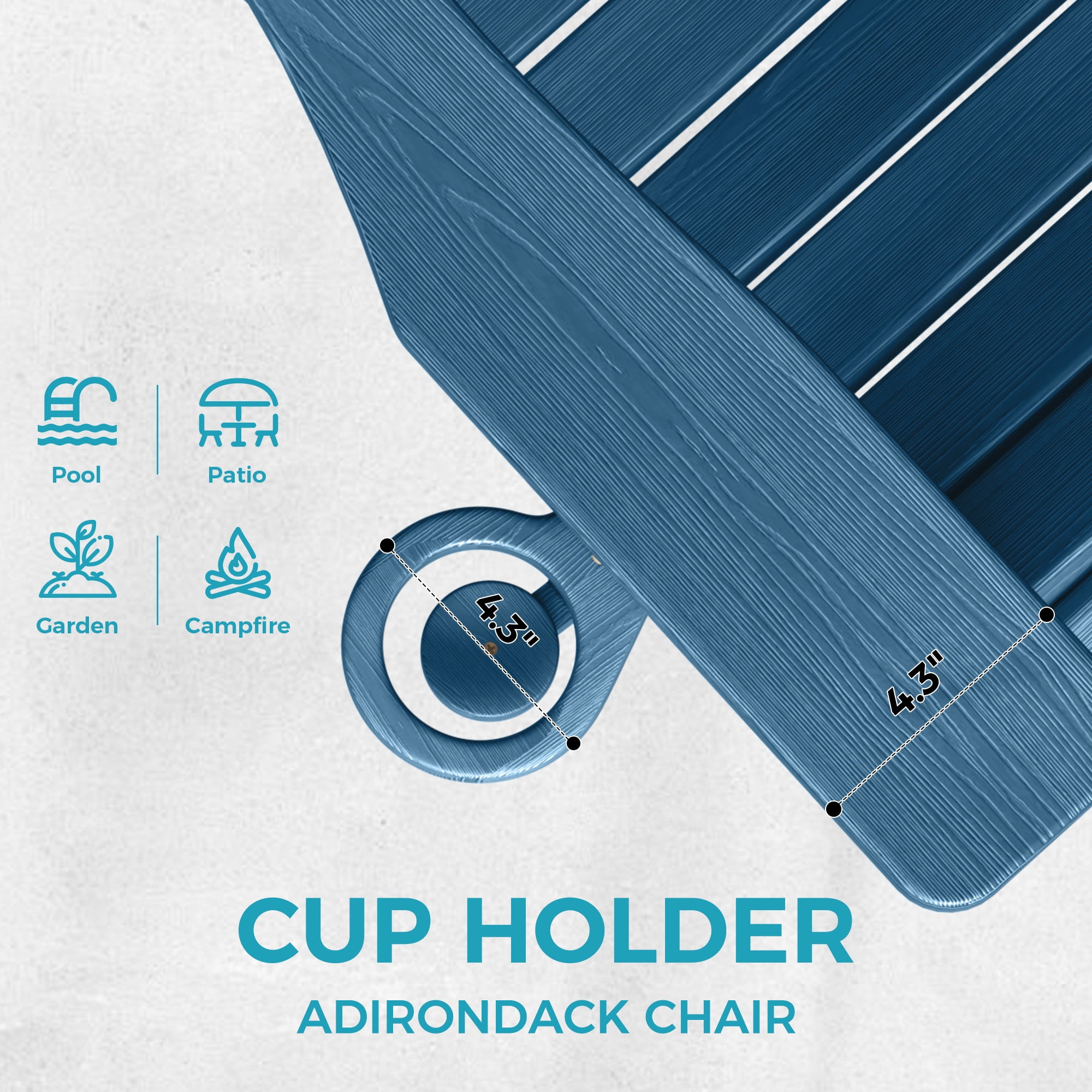 Ciokea Wood Adirondack Chairs Set of 2 Outdoor Folding Patio Chairs Fire Pit with Cup Holder Porch Garden Navy