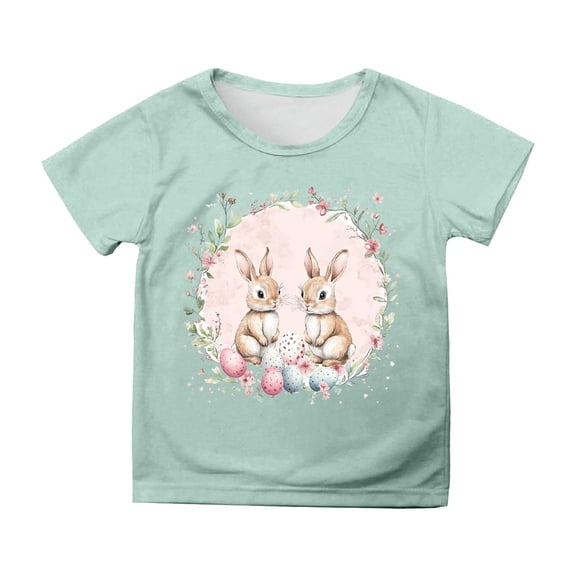 Easter Themed Casual Short Sleeve Printed Tee for Girls Comfortable Spring Holiday Top Size:6-7 Years
