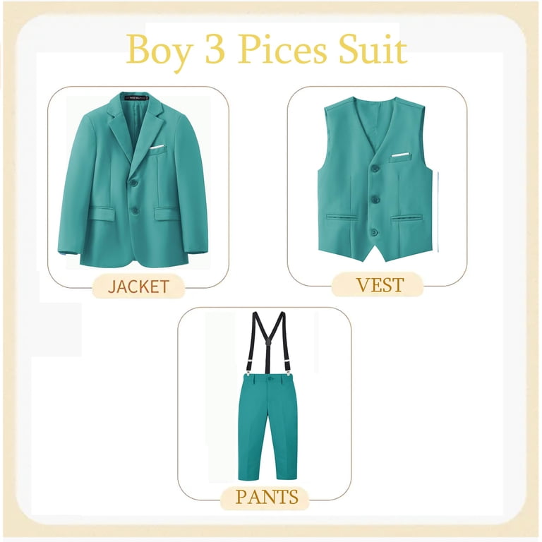 ETHAN Boys Suits Emerald Green Suit for Boy Slim Fit Formal Toddler Kids  3Pcs Vest Dress Pants Blazer Ring Bearer Outfit 20Y - Walmart.com