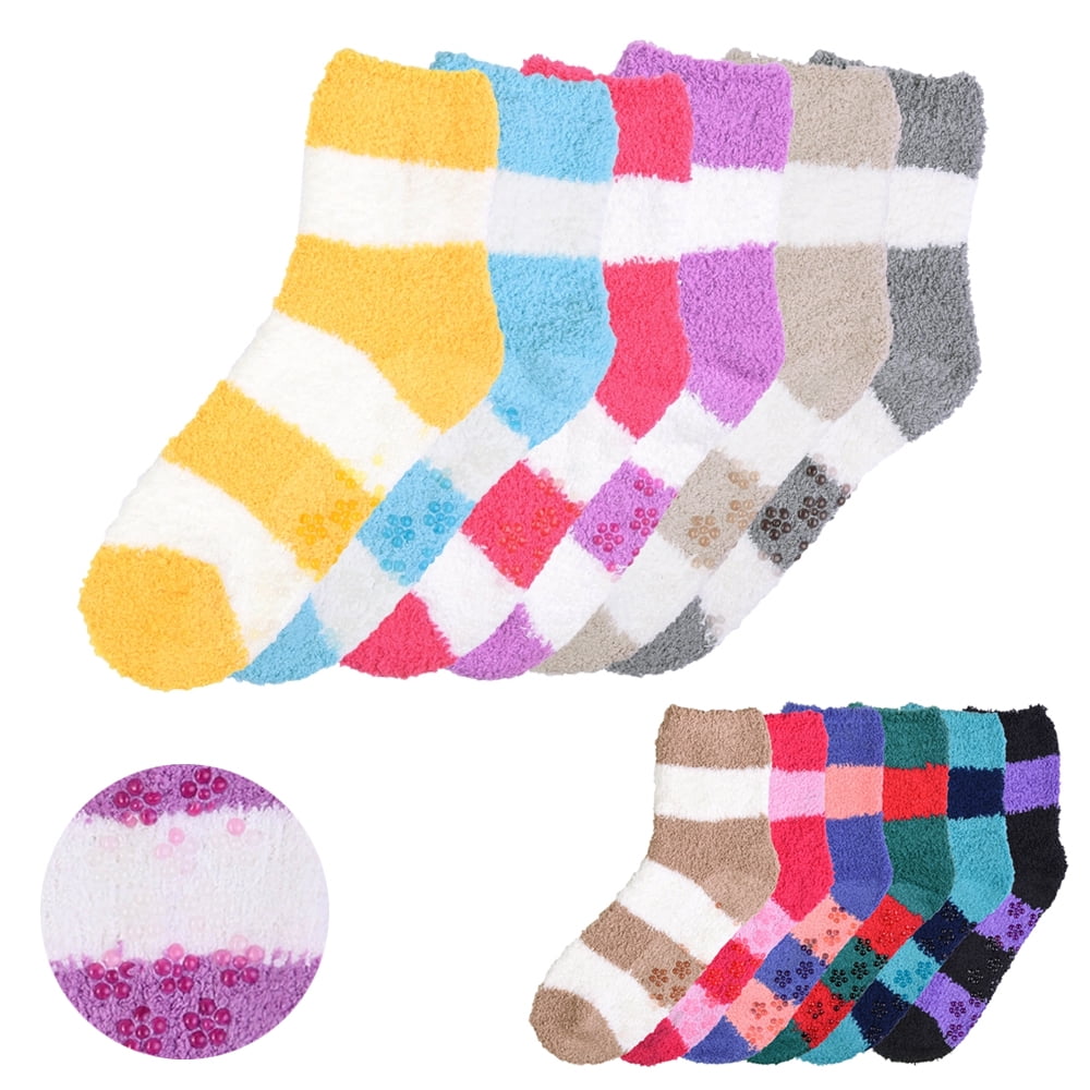 Women's Toe Tube Socks 9-11 Fuzzy Warm Thick Winter Ladies New Unisex Striped 