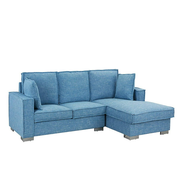 Classic Linen Fabric Sectional Sofa, Light Blue Sectional Sofa With Chaise