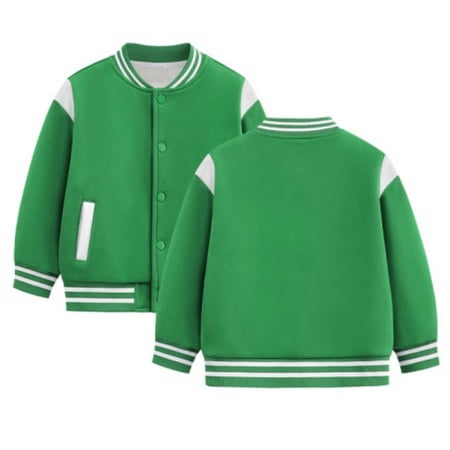 Kids Jackets Multi Solid Tone Contrast Sleeve Baseball Coat Side Patch Pockets Park Trip Family Holiday Portrait Toddler Outwear