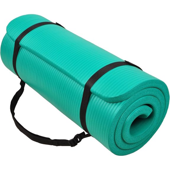 71 x 24 x 1-Inch Extra Thick High Density Foam Anti-Tear Non-Slip Exercise Fitness Yoga Mat with Carrying Strap, Green
