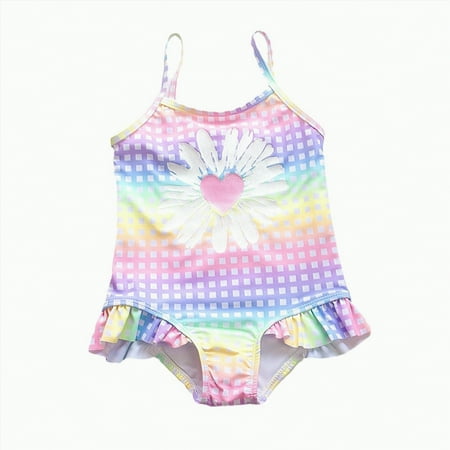 Gubotare Kid Swimsuits Girls Swimsuits 1 Piece Quick Dry Sleeveless Strap Floral Print Summer Tankinis for Girls Size 6-7 (Purple 6-7 Years)