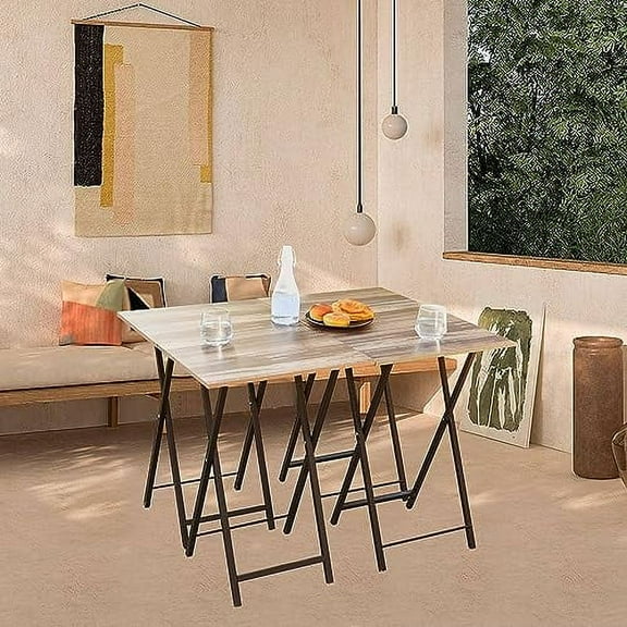 Elegant TV Tray Set of 4 with Stand, Folding Snack Tables for Eating, Industrial Gray Particleboard
