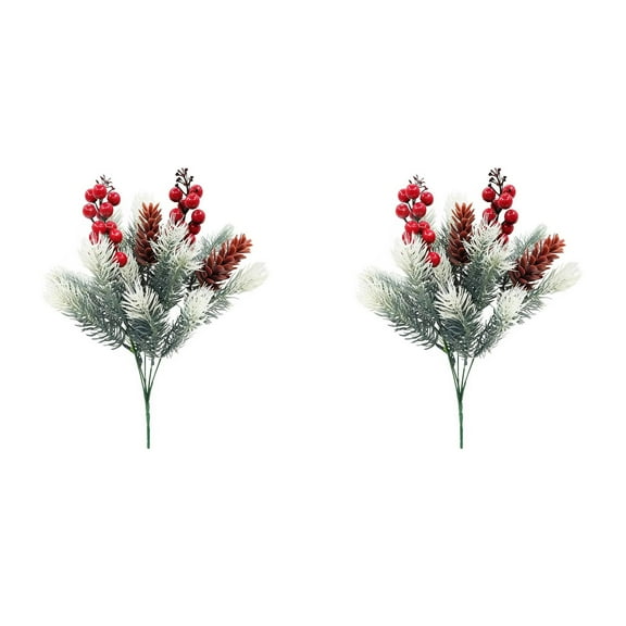 2PCS Artificial Flowers Bouquet with Red Berries,Winter Plants for Home,Indoor/Outdoor Table Decorations,Garland Wreath Arrangement,holiday decor,White
