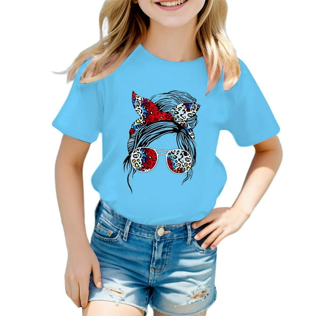 Catégorie de Produits Hauts et T-Shirts pour Filles - T-Shirt Graphique Mignon à Col Rond Manches Courtes pour Filles - T-Shirt d'Été Décontracté Léger Style Garçon Respirant